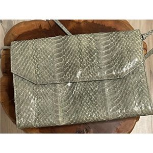 Vintage Authentic Snakeskin Gray Clutch Purse Neiman Marcus